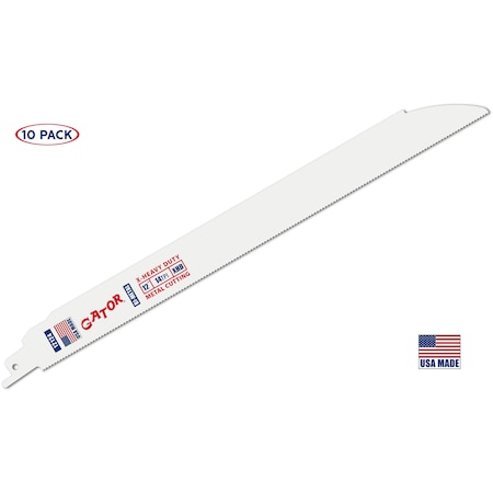 Gator Reciprocating Saw Blade, 12 in x 1 in x 14 TPI, X-Heavy Duty Metal Cutting, 10PK 12124-10